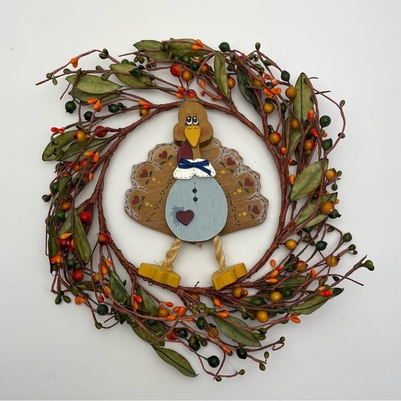 Thanksgiving Wooden Folk Rt Turkey Wreath Wall Door Decor - Picture 6 of 6
